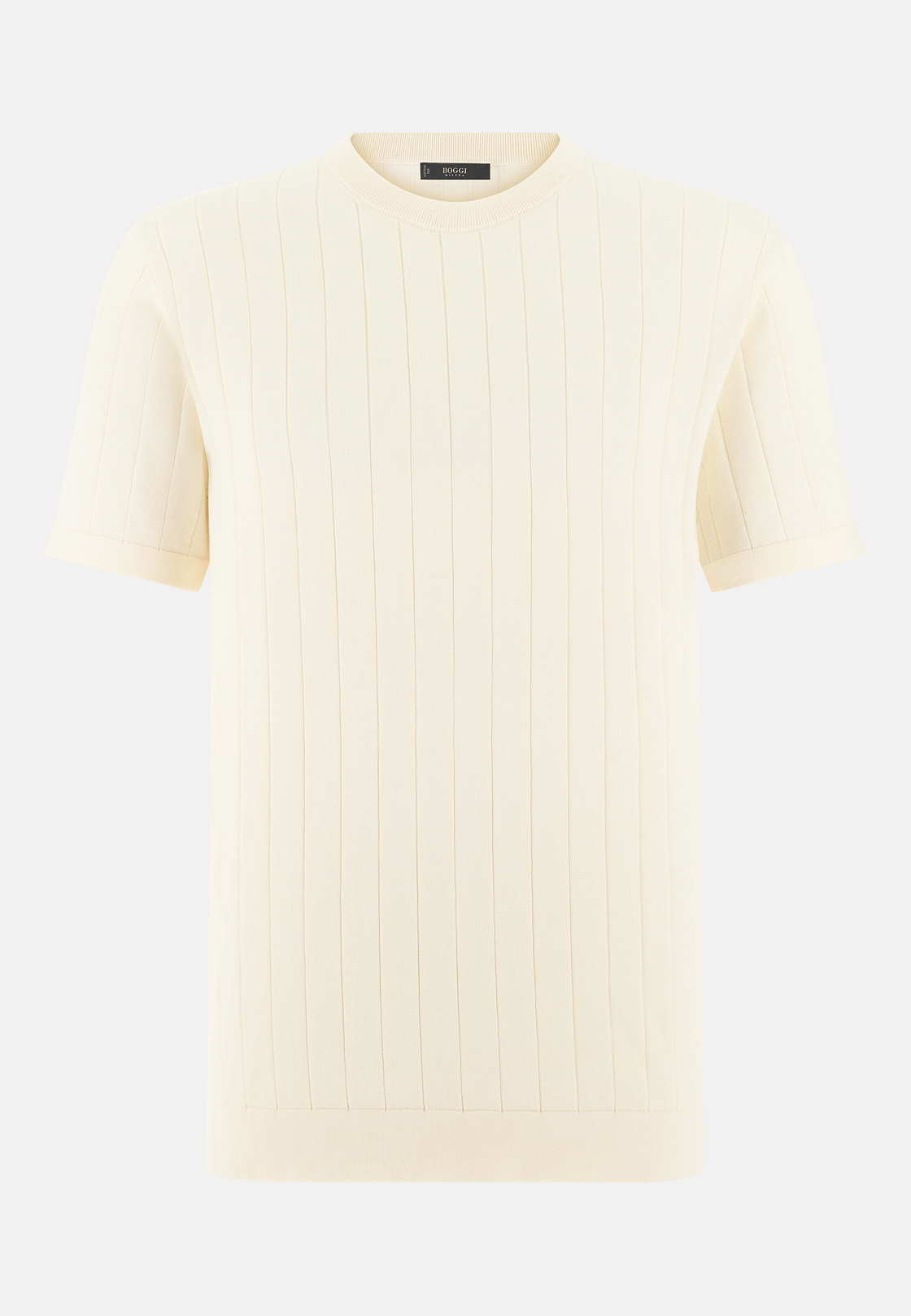 T-Shirt aus Baumwoll-Seiden-Strick, Creme, hi-res, 5