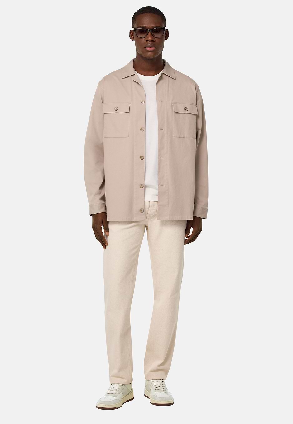 Cotton and Tencel Overshirt, Beige, hi-res