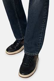 Leather Trainers, Navy blue, hi-res