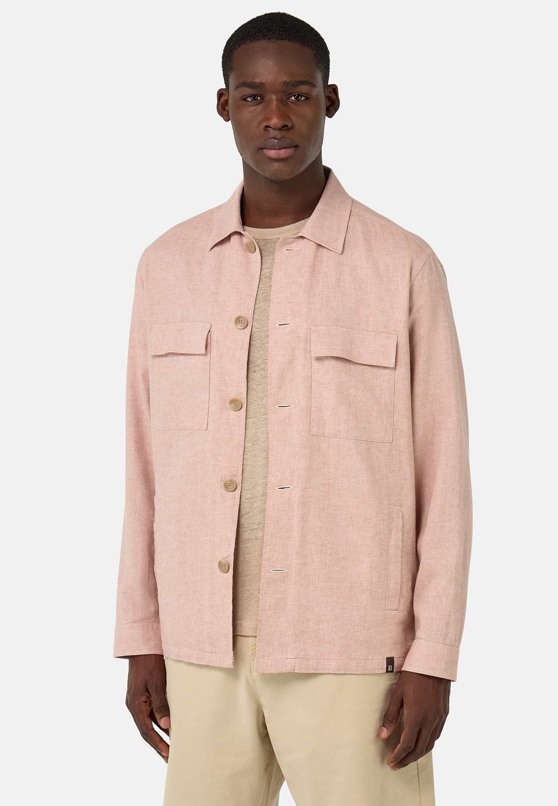 Link Shirt Jacket in Linen and Cotton, Rot, hi-res