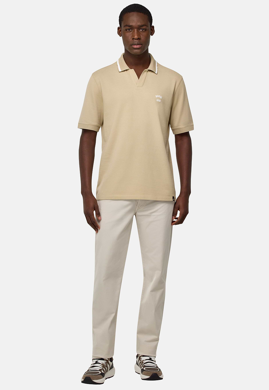 Cotton Piqué Polo Shirt, Beige, hi-res