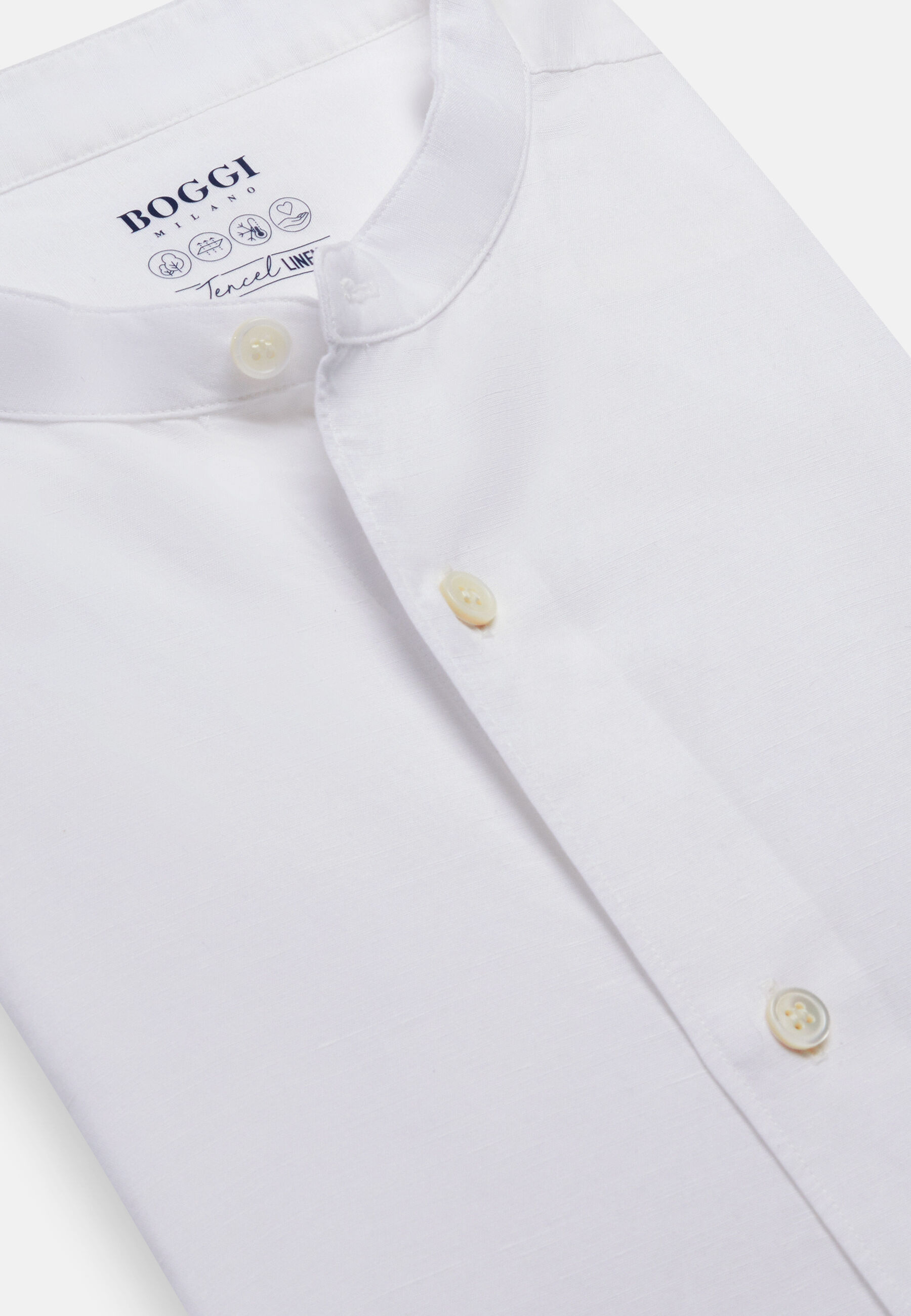 Regular Fit White Tencel Linen Shirt, White, hi-res