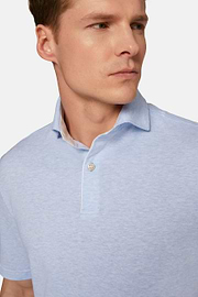 Cotton/Linen Piqué Polo Shirt, Light Blue, hi-res