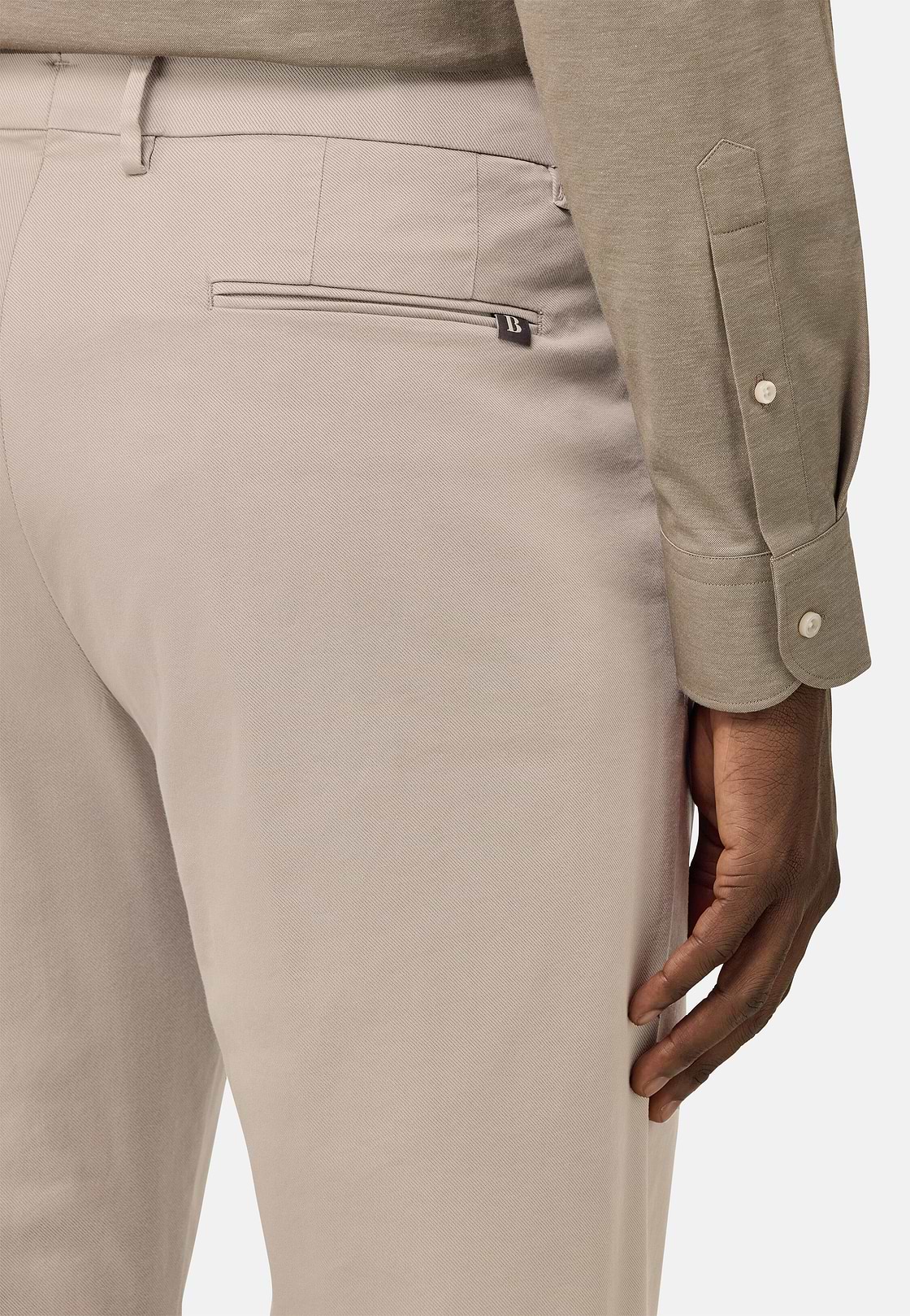 Pantaloni In Cotone Tencel Elasticizzato, Taupe, hi-res