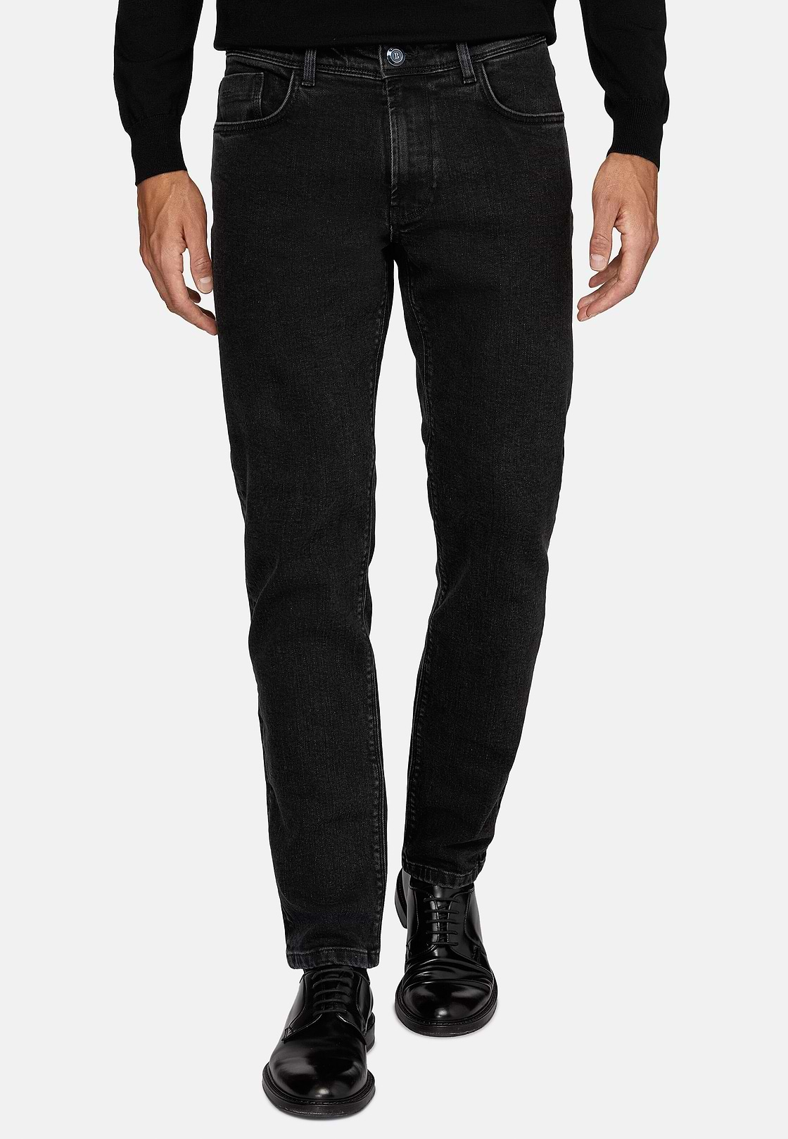 Black Stretch Denim Jeans, Black, hi-res