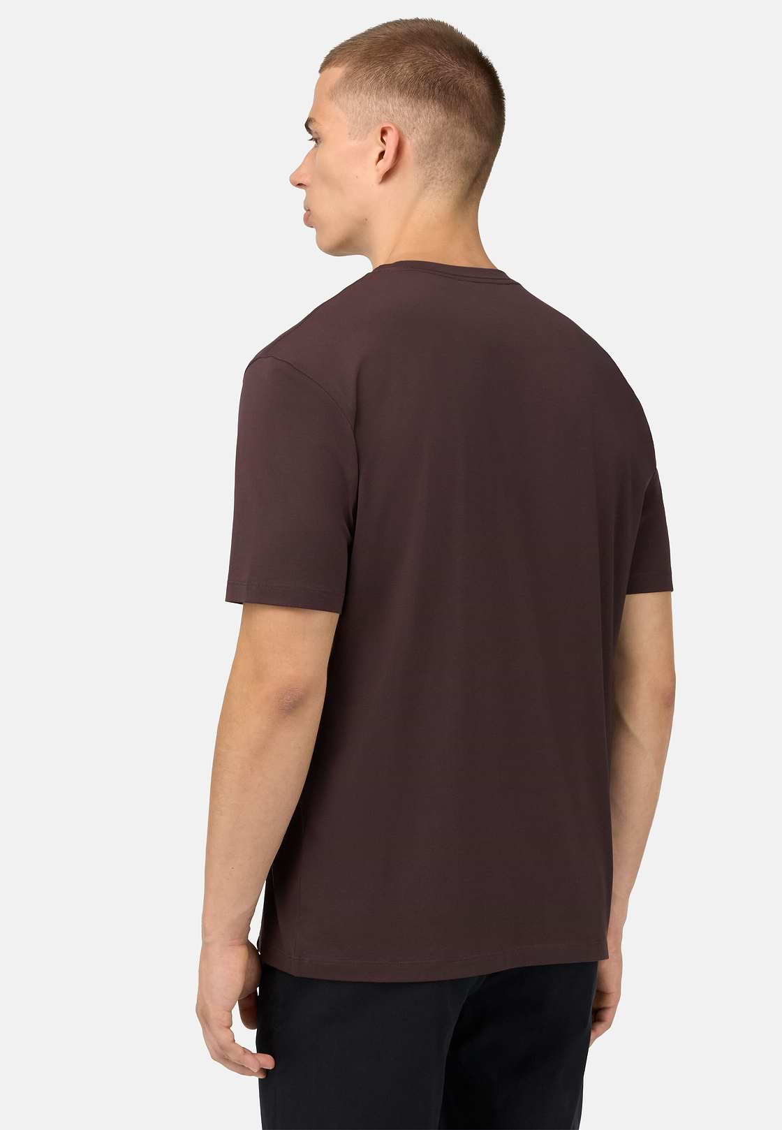 T-Shirt In Stretch Supima Cotton, Dark brown, hi-res