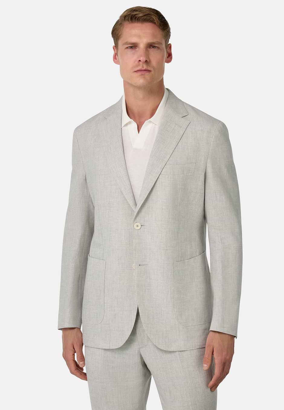 Prince of Wales Check Suit in Linen and Cotton, Light grey, hi-res