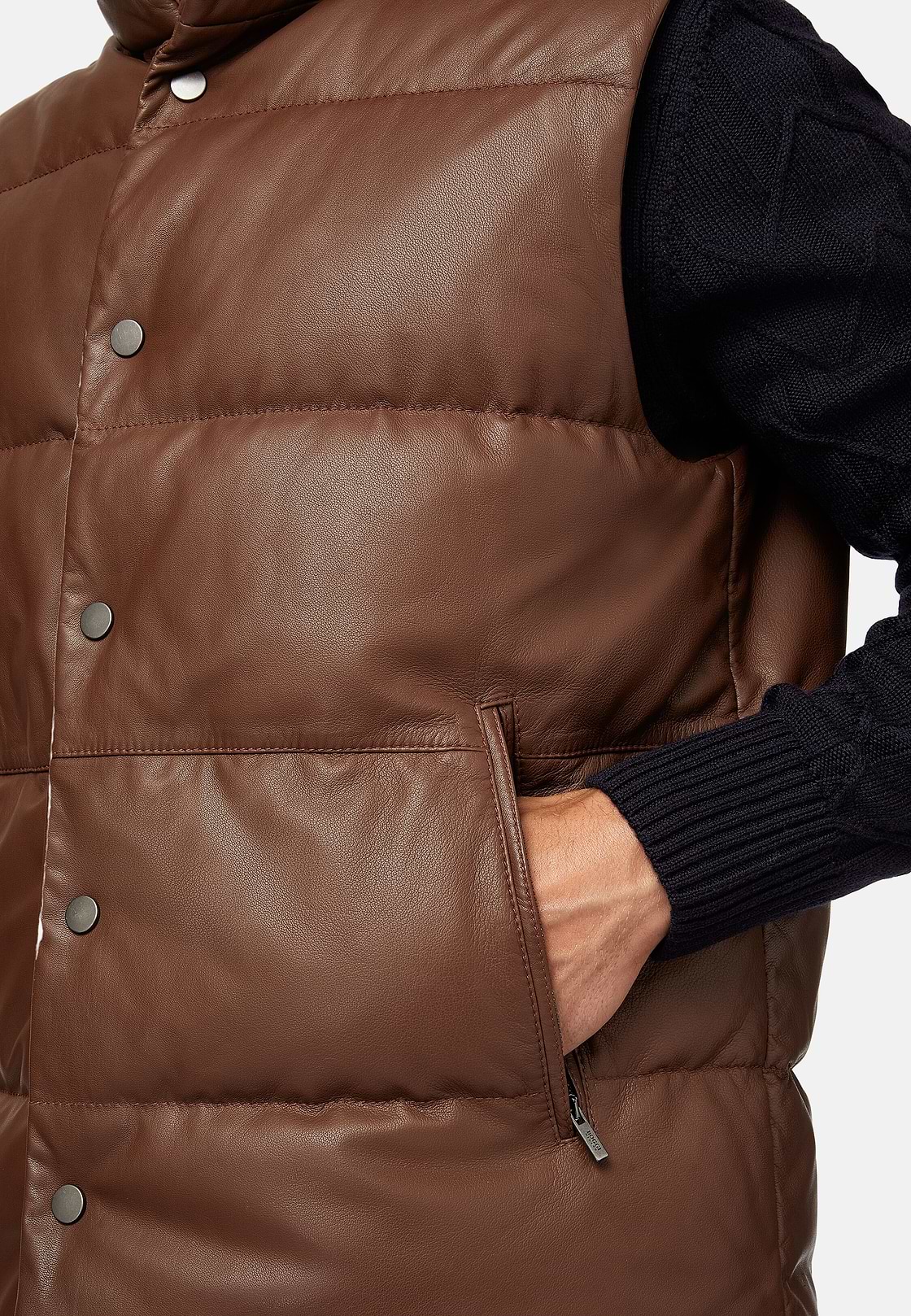 Men s Genuine Leather Gilet With Down Padding Boggi Milano