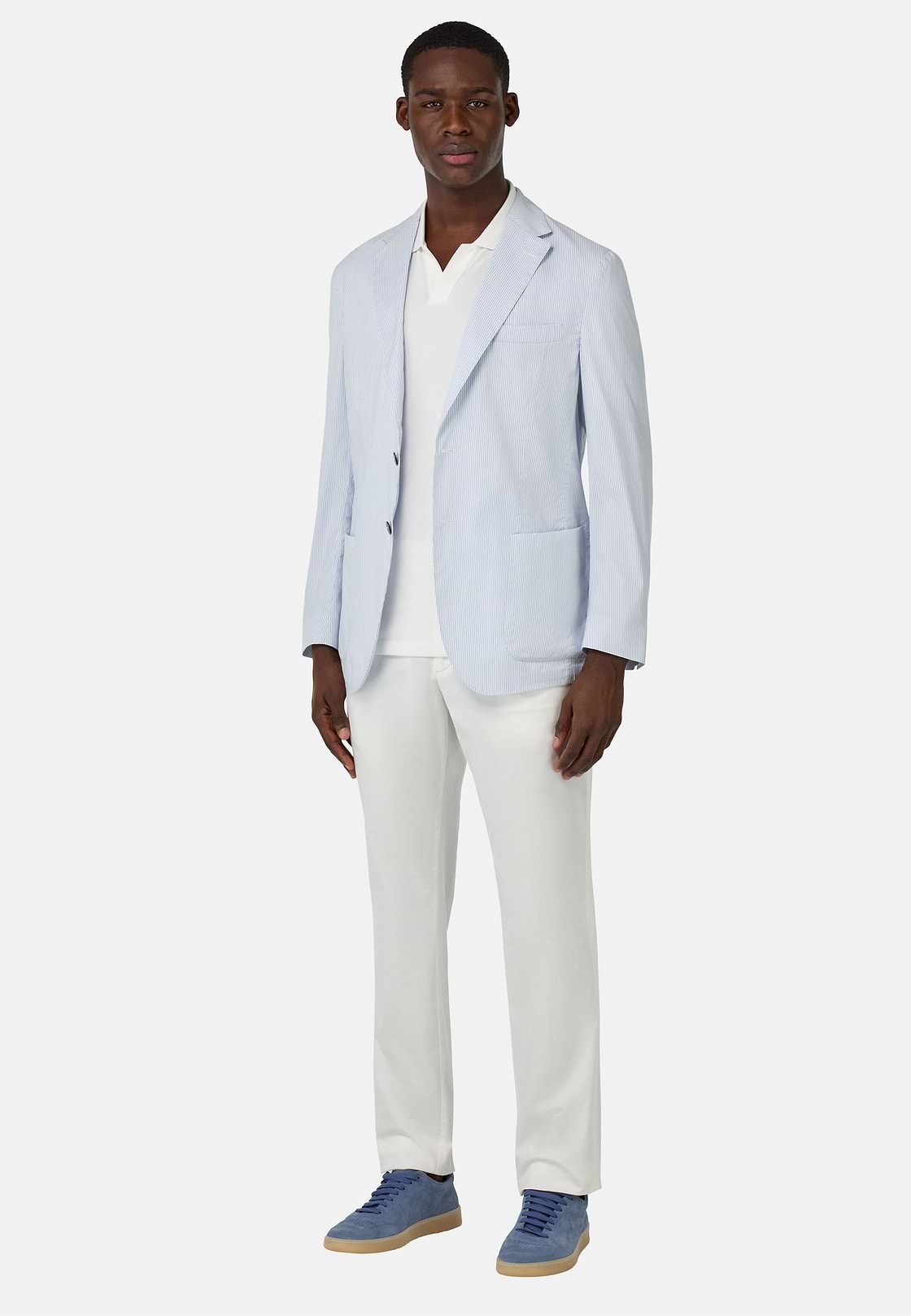 Super-Lightweight Stretch Cotton Jacket, White - Blue, hi-res