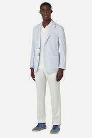 Super-Lightweight Stretch Cotton Jacket, White - Blue, hi-res