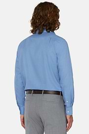 Chemise Bleue En Coton Dobby Coupe Droite, Bleu, hi-res