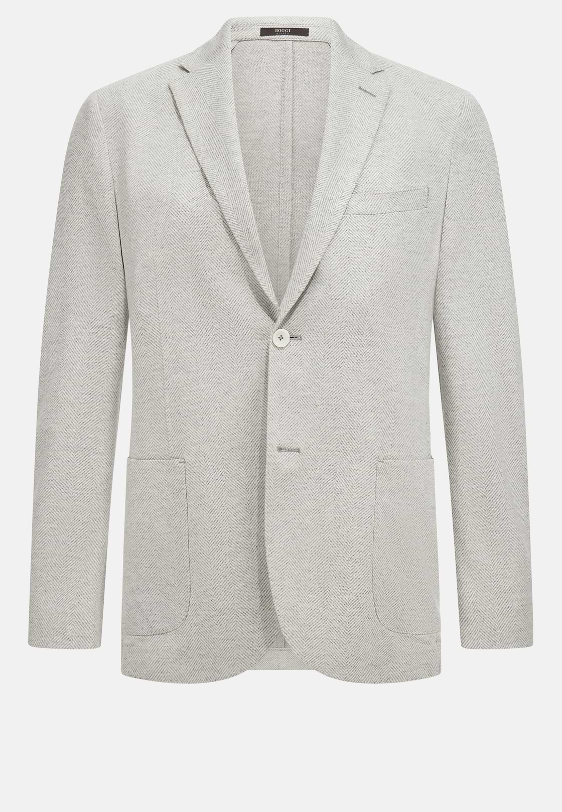 B Jersey Linen and Cotton Herringbone Jacket, Light grey, hi-res