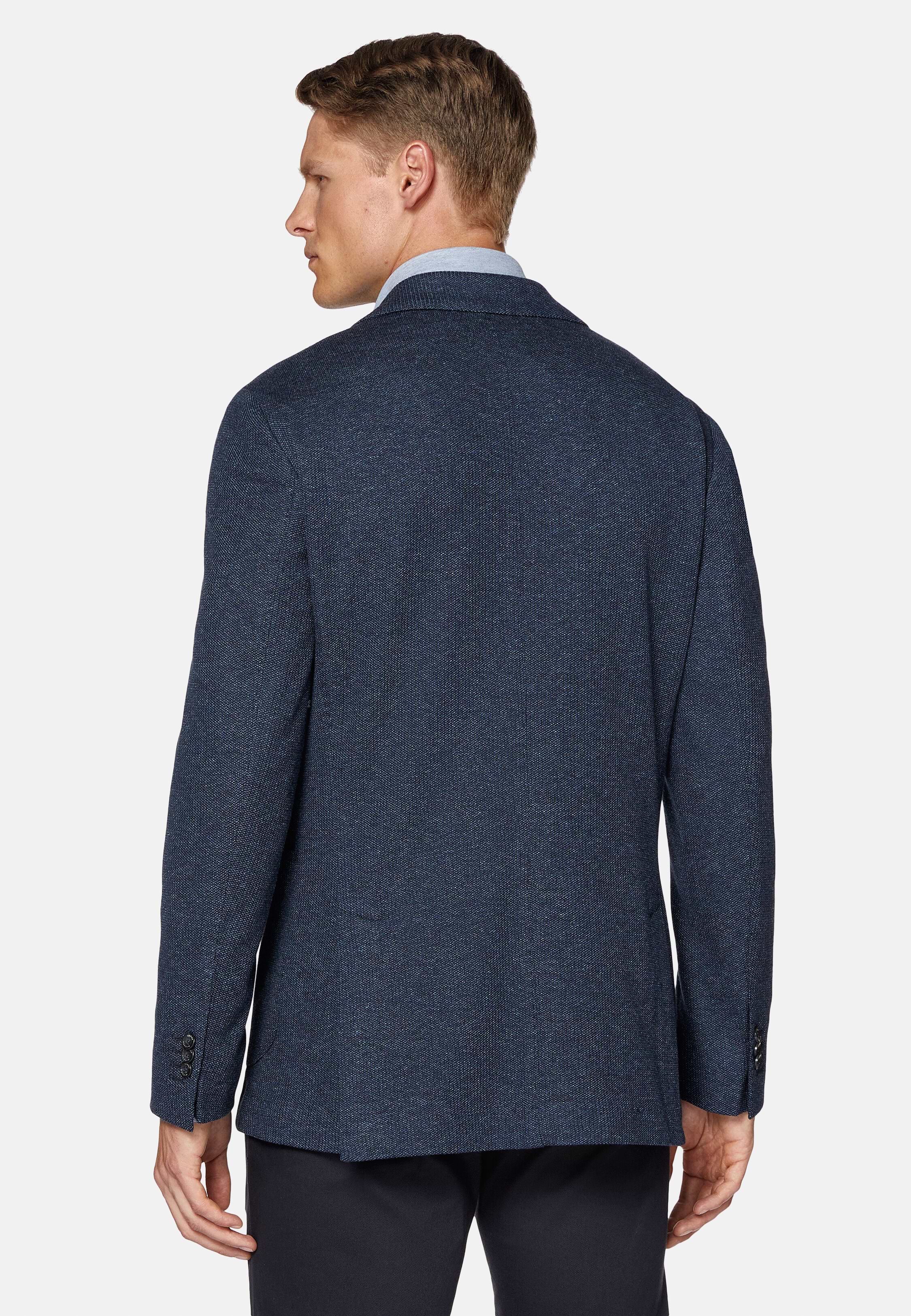Men's B Jersey Navy Blue Jacket in Cotton and Wool Blend | Boggi