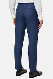 Pantalon Bleu En Laine Grain De Poudre, Bleu, hi-res