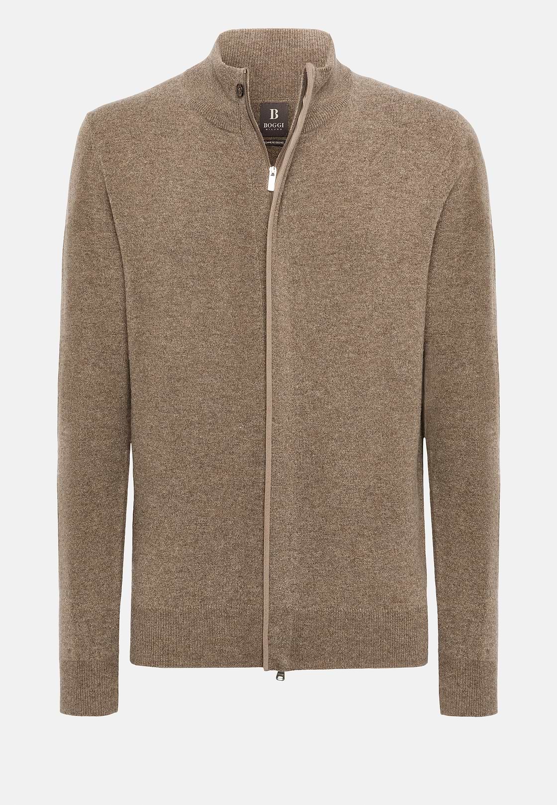 Pull Full Zip Marron En Laine Cachemire, Marron, hi-res