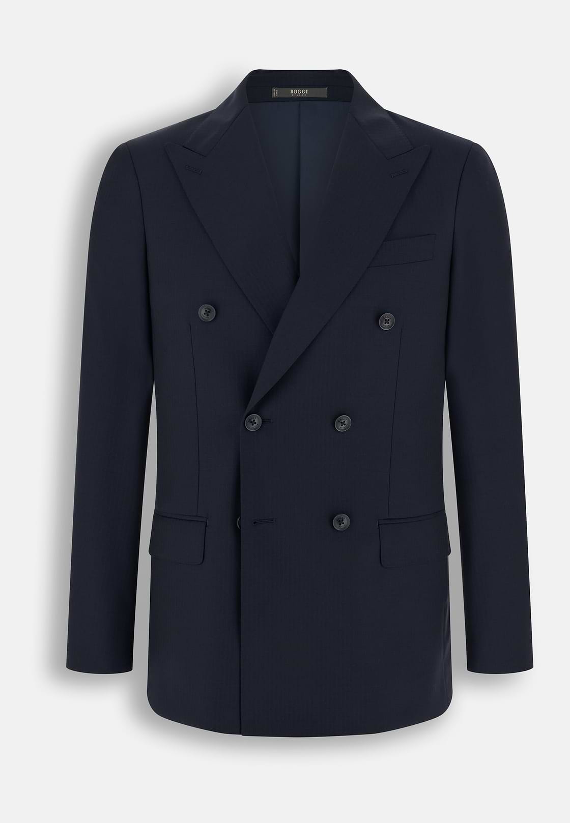 Suit Herringbone Double-Breasted 100% Wool, Navy blue, hi-res, 7