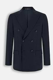 Suit Herringbone Double-Breasted 100% Wool, Navy blue, thumb, 7