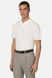 Strick-Poloshirt Aus Baumwollkrepp, Weiß, thumb, 1