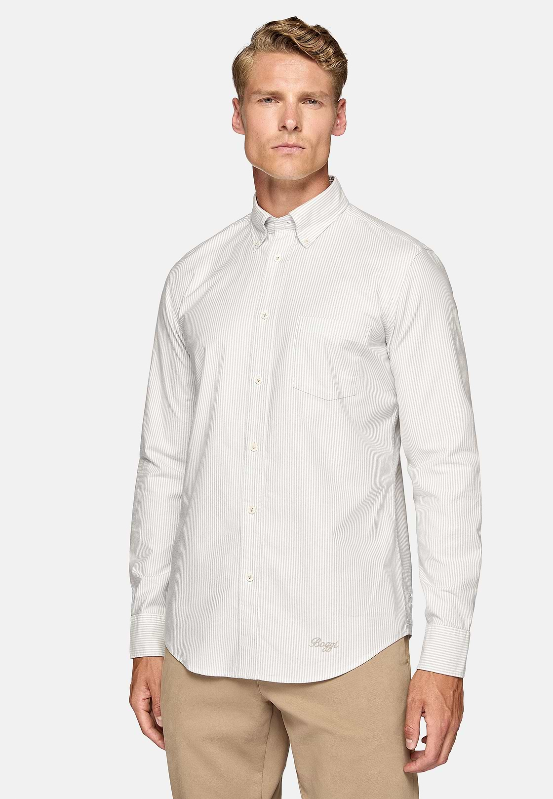 Regular Fit Organic Oxford Cotton Shirt, Light grey, hi-res