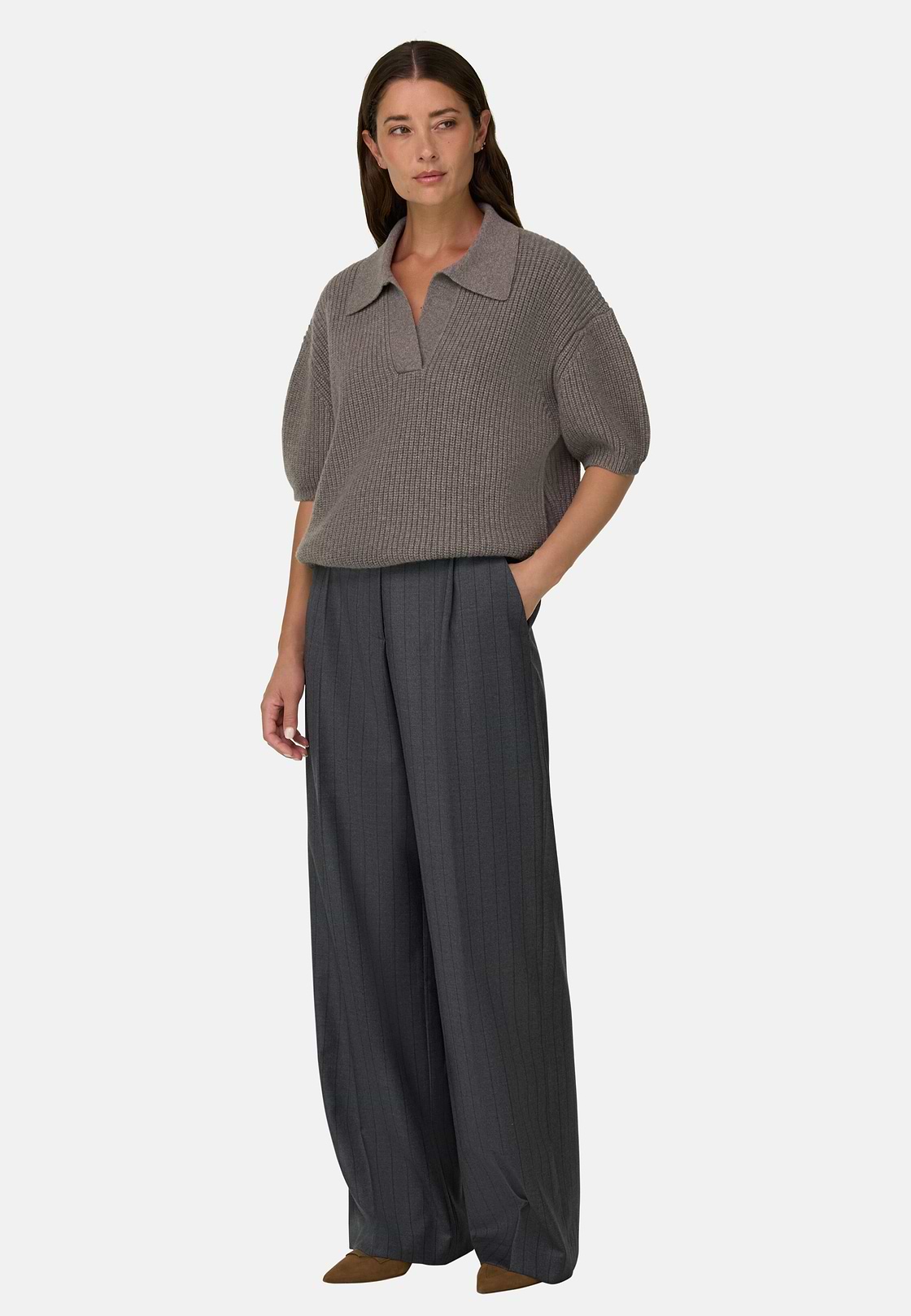 Polo in Wool and Cashmere Knitted Fabric, Taupe, hi-res, 2