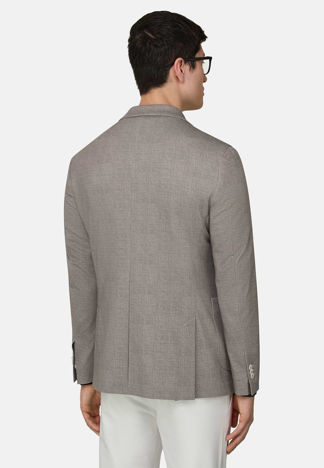 Micro Fancy Printed Cotton Blend Blazer, Light grey, hi-res, 3