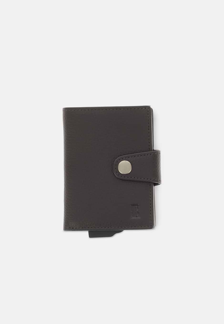 Credit Card Holder in Grained Leather, Dark brown, hi-res