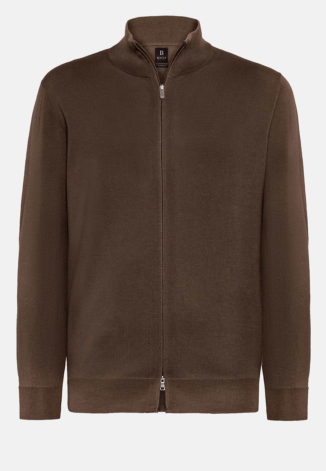 Brown Merino Wool Half-Zip Jumper, Brown, hi-res