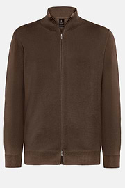 Maglia Full Zip Marrone In Lana Merino, Marrone, hi-res