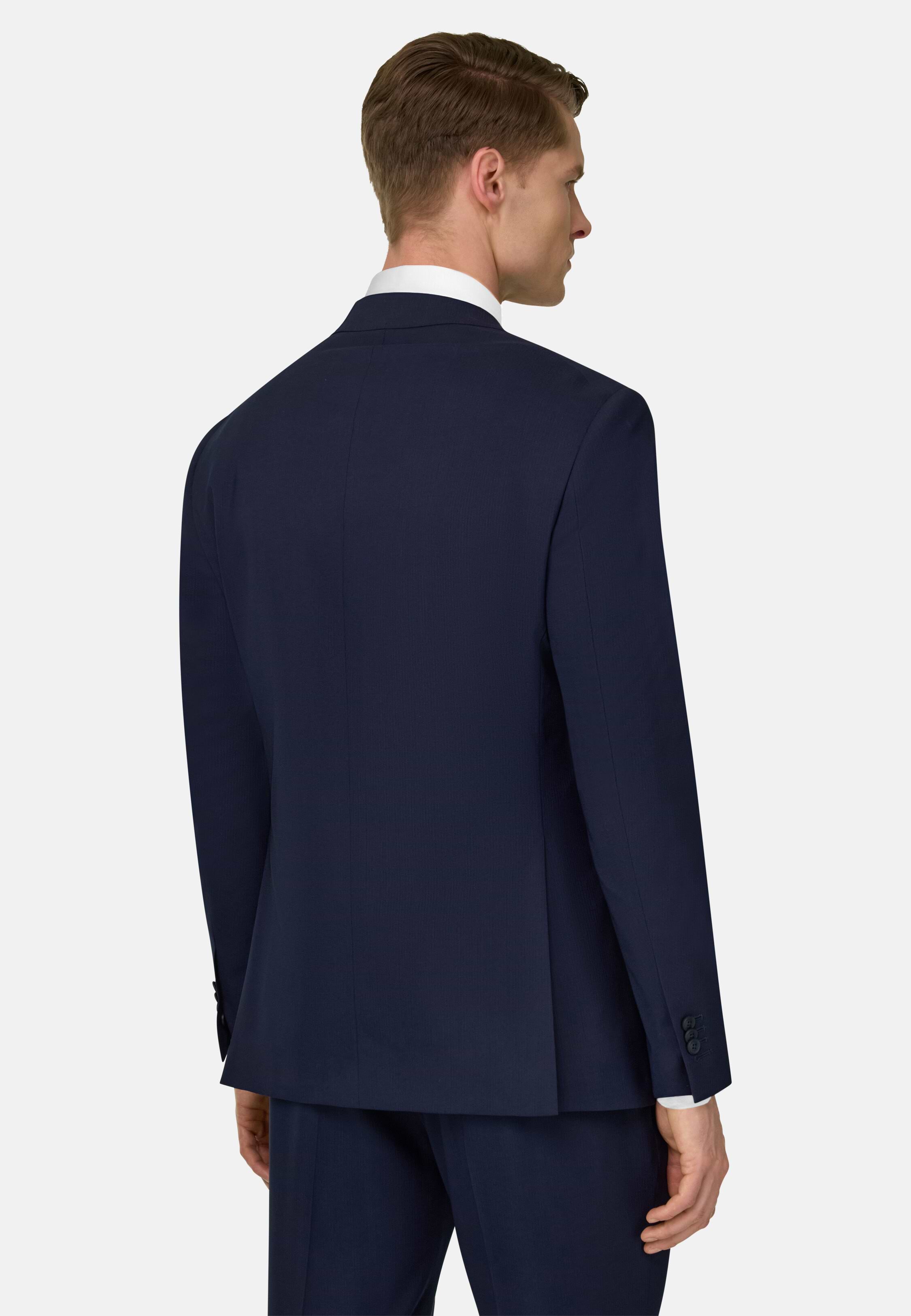 Men's Fine Pinstripe Suit in Stretch Wool, Navy blue | Boggi Milano