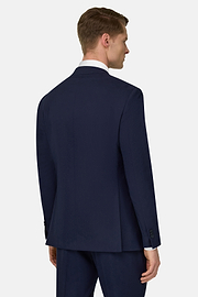 Garnitur w prążki z elastycznej wełny, Navy blue, thumb, 3