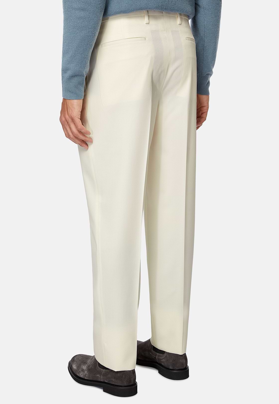 Wool Gabardine Trousers, Cream, hi-res