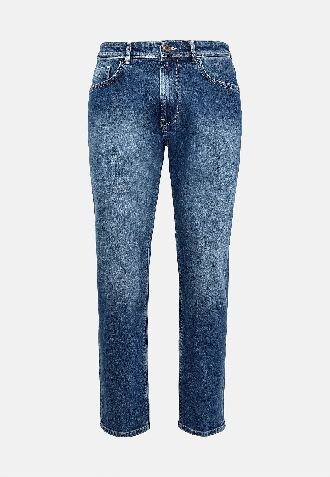 Jean En Denim Extensible Bleu À Délavage Moyen, Bleu clair, hi-res