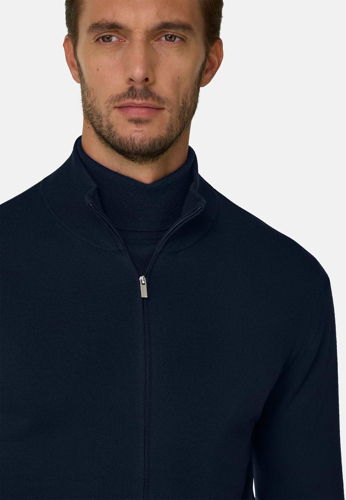 Merino Wool Full-Zip Jumper, Navy blue, hi-res, 3