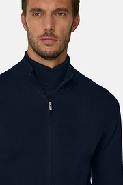 Merino Wool Full-Zip Jumper, Navy blue, thumb, 3
