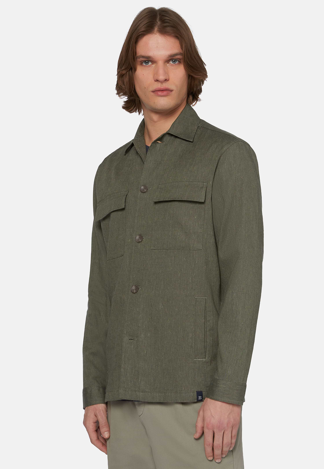 Cotton and Linen Link Shirt Jacket, Military Green, hi-res