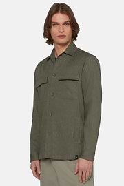 Cotton and Linen Link Shirt Jacket, Military Green, hi-res