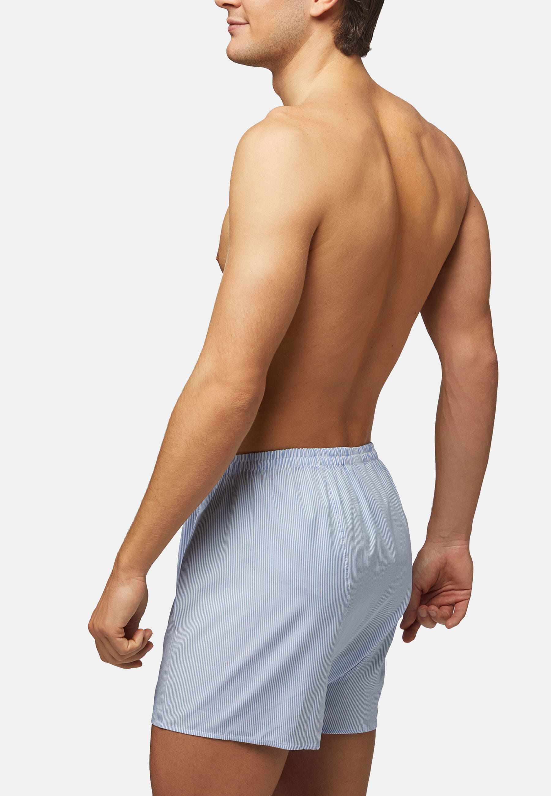 Men's Light Blue Striped Cotton Boxer Shorts | Boggi Milano