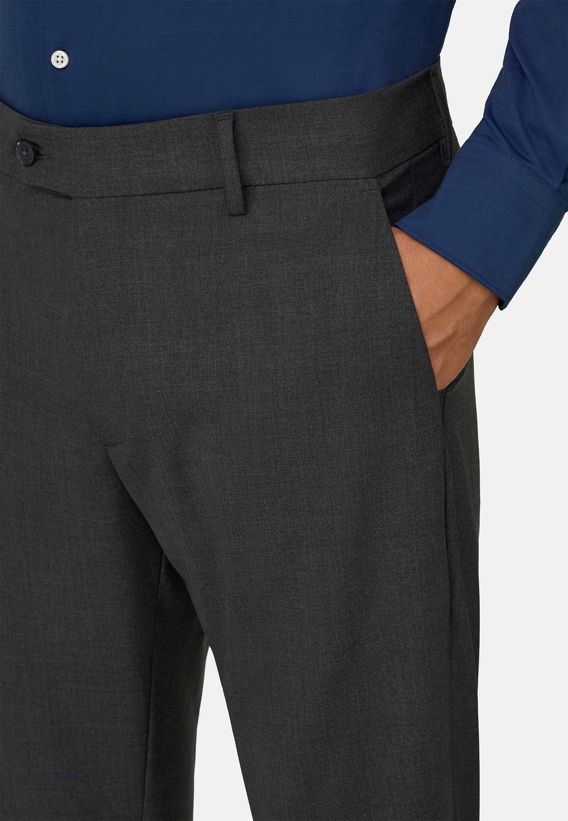 Washable Wool Stretch Trousers, Charcoal, hi-res, 3