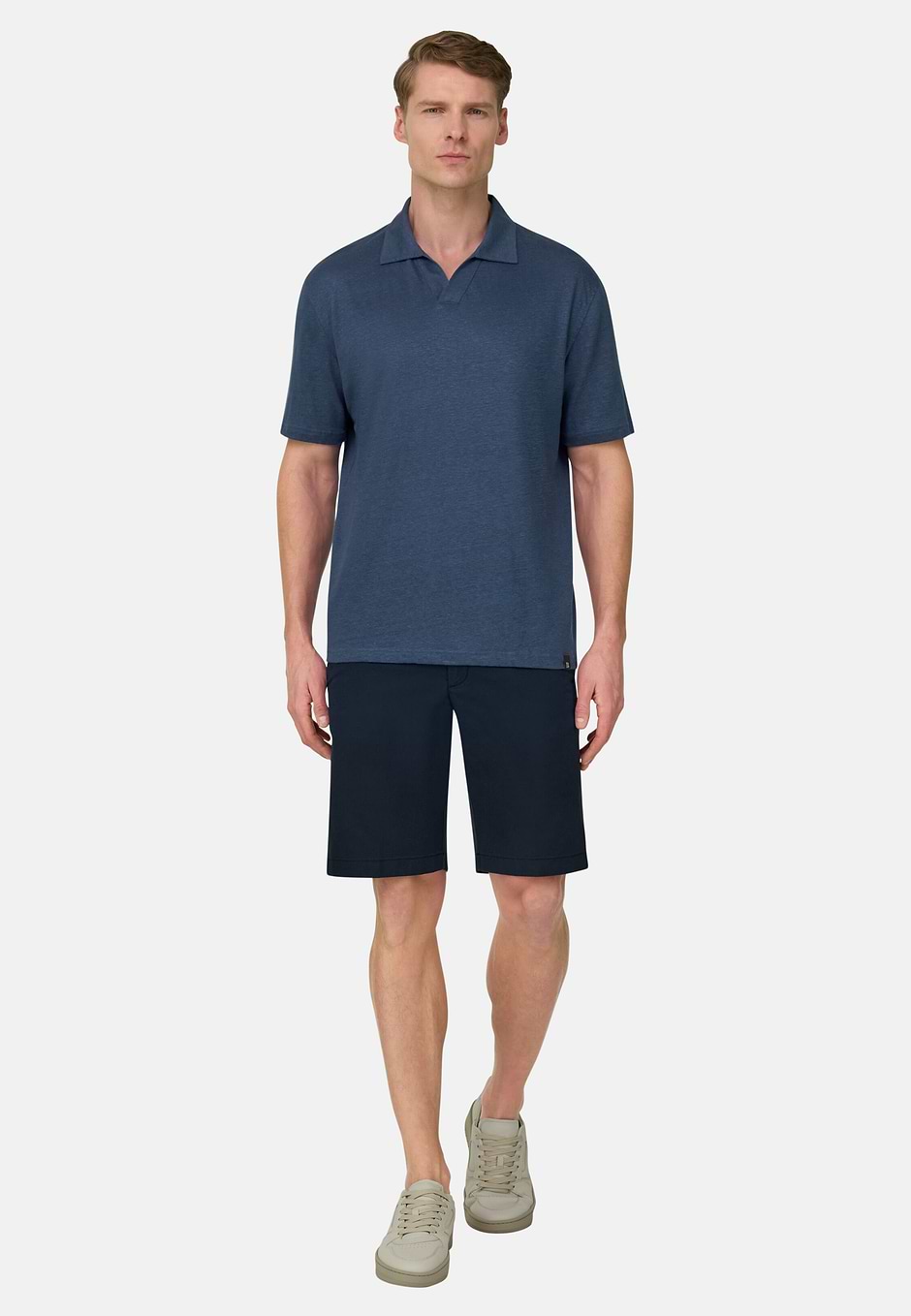 Stretch Linen Jersey Polo Shirt, Air-blue, hi-res