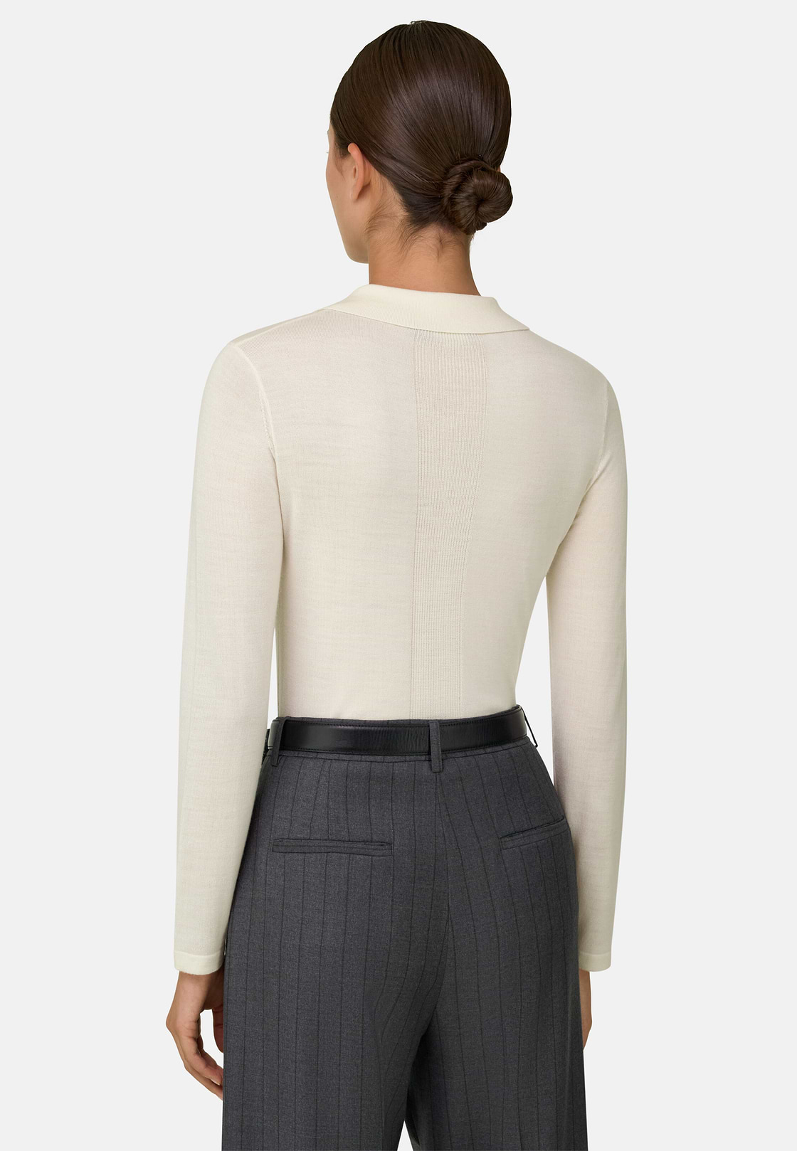 Crew Neck Jumper in Merino Wool Silk, Offwhite, hi-res, 4