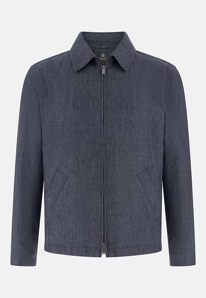 Technical Linen Bomber Jacket, Indigo, hi-res