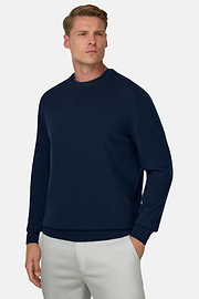 Crew Neck Jumper in Cashmere Blend, Navy blue, thumb, 1