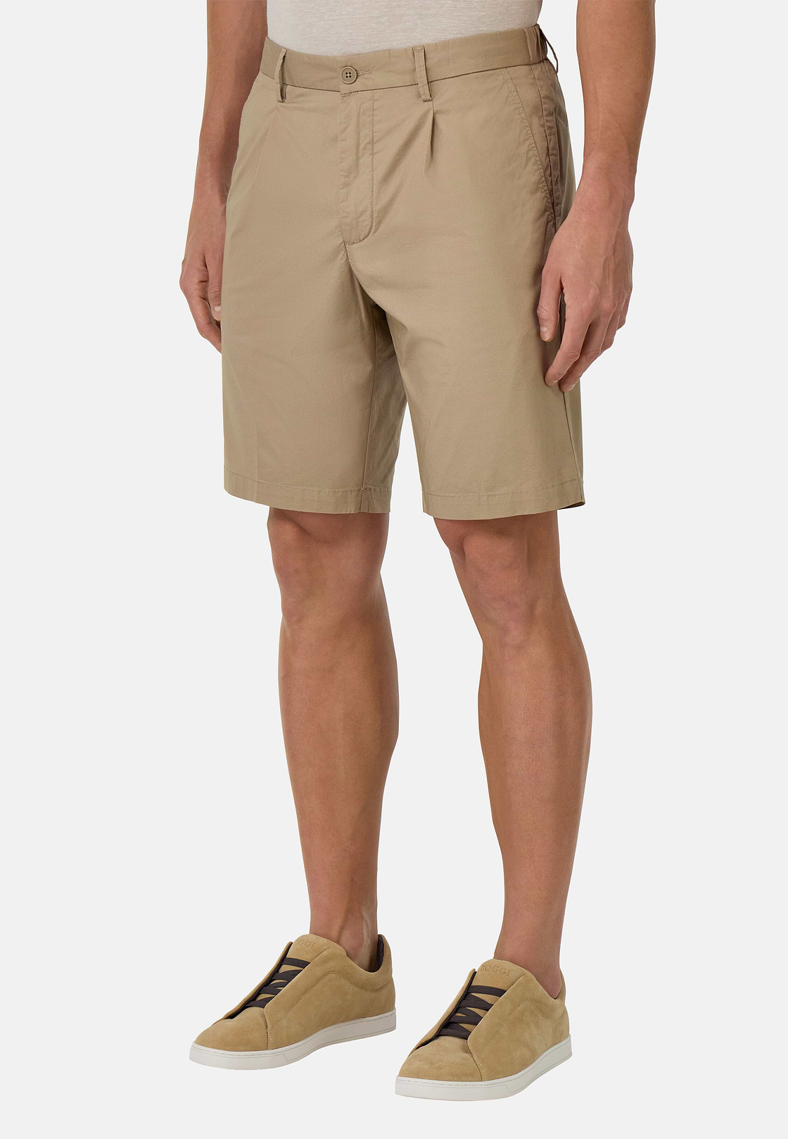 Stretch Cotton Bermuda Shorts, Taupe, hi-res