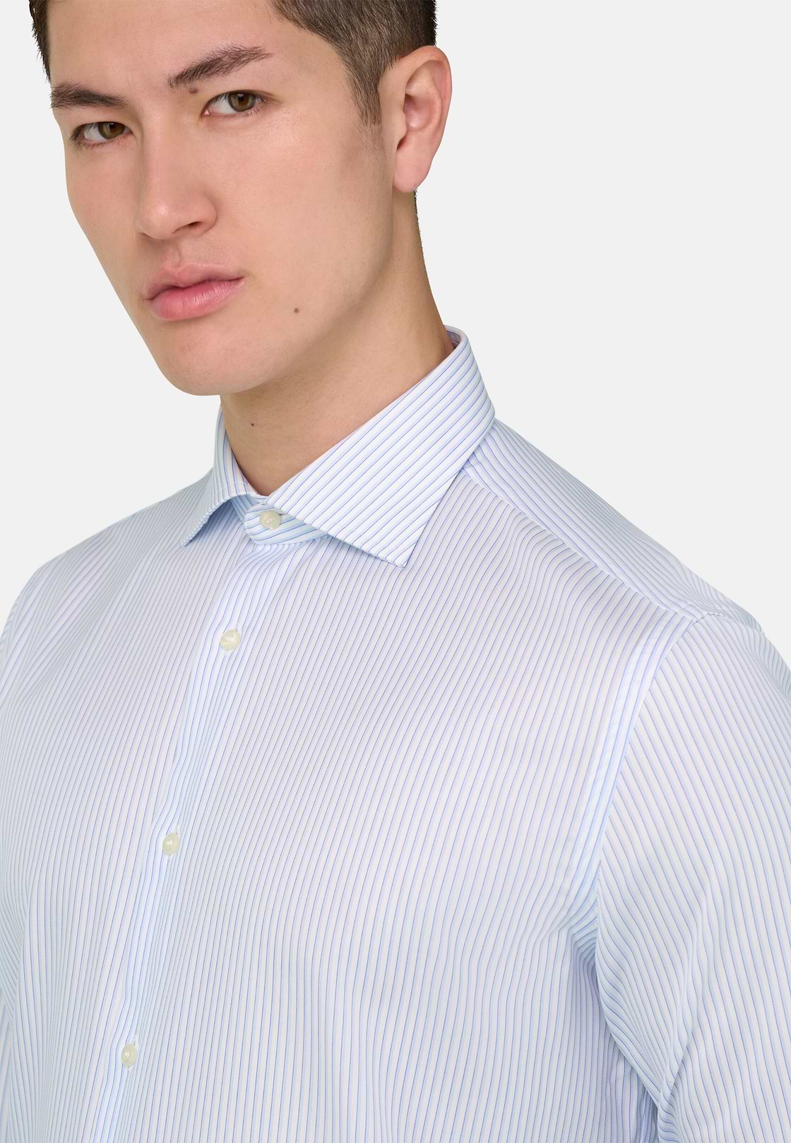 Camicia A Righe In Cotone Regular Fit, Azzurro, hi-res, 4