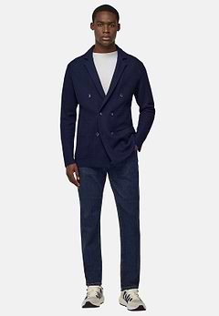Double-Breasted Knitted Jacket in Cotton Crêpe