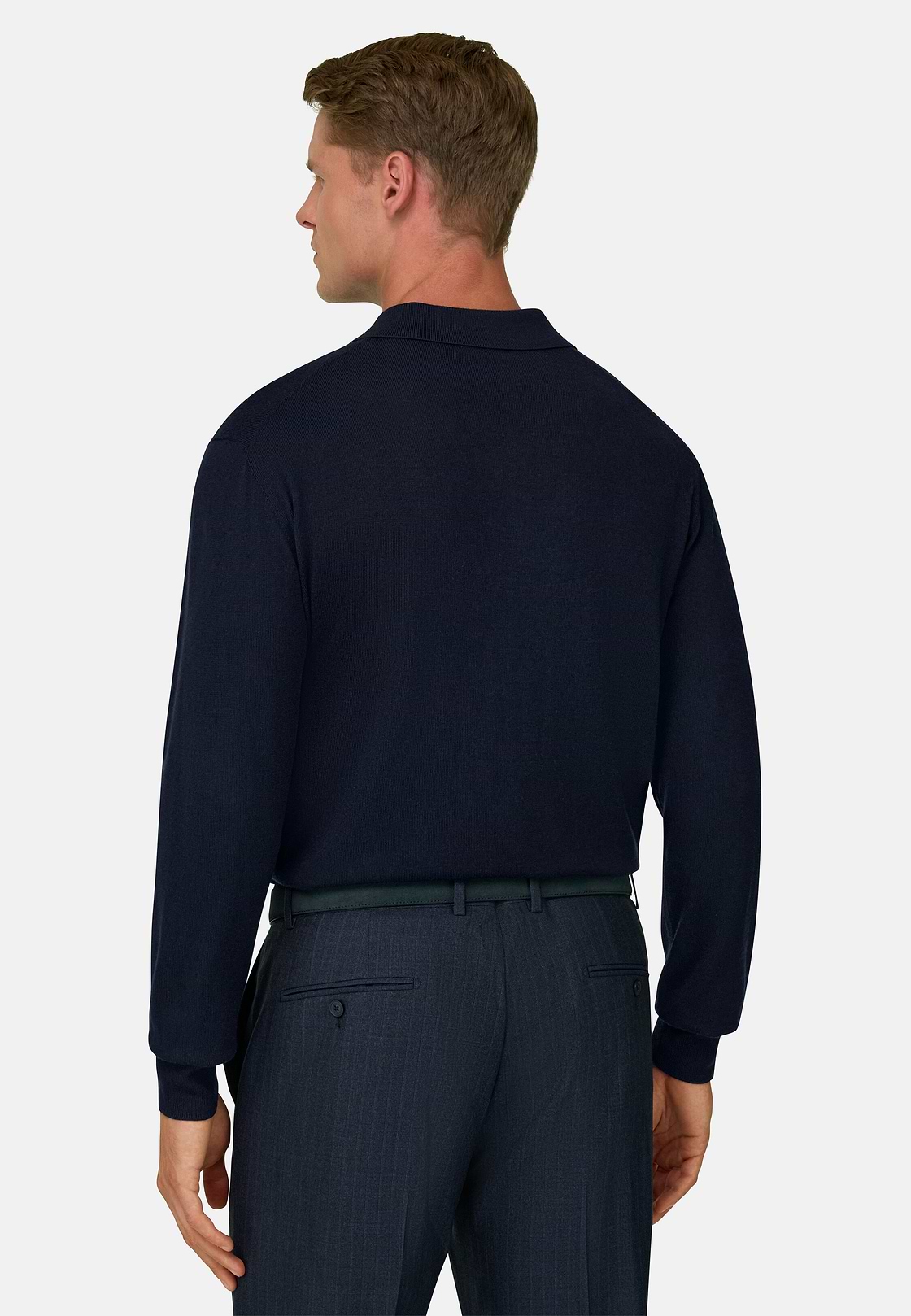 Gestricktes Polo aus Merino, Navy blau, hi-res, 4