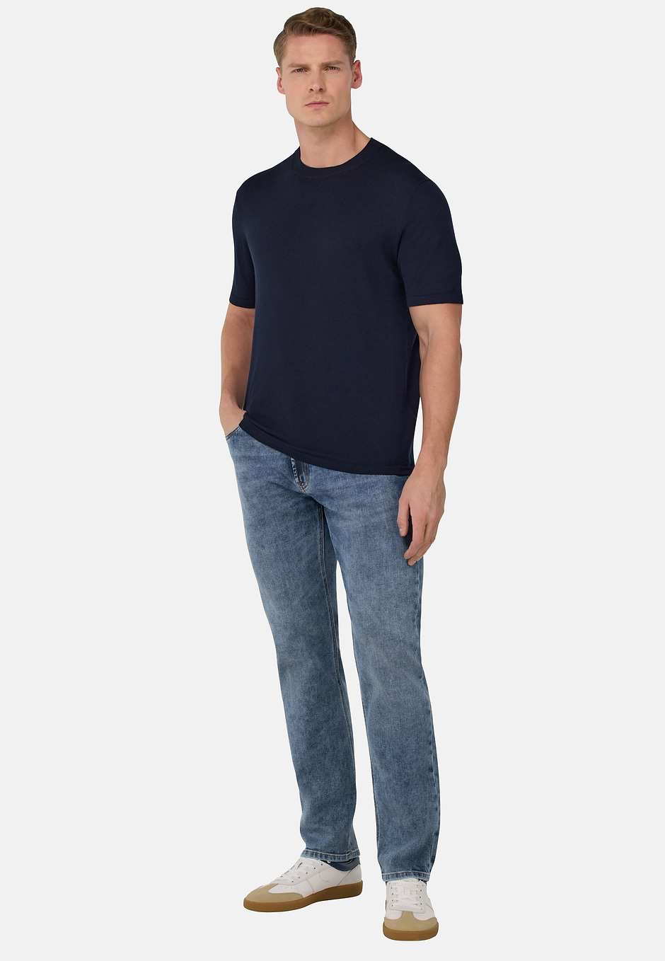 Knitted Merino Wool T-Shirt, Navy blue, hi-res