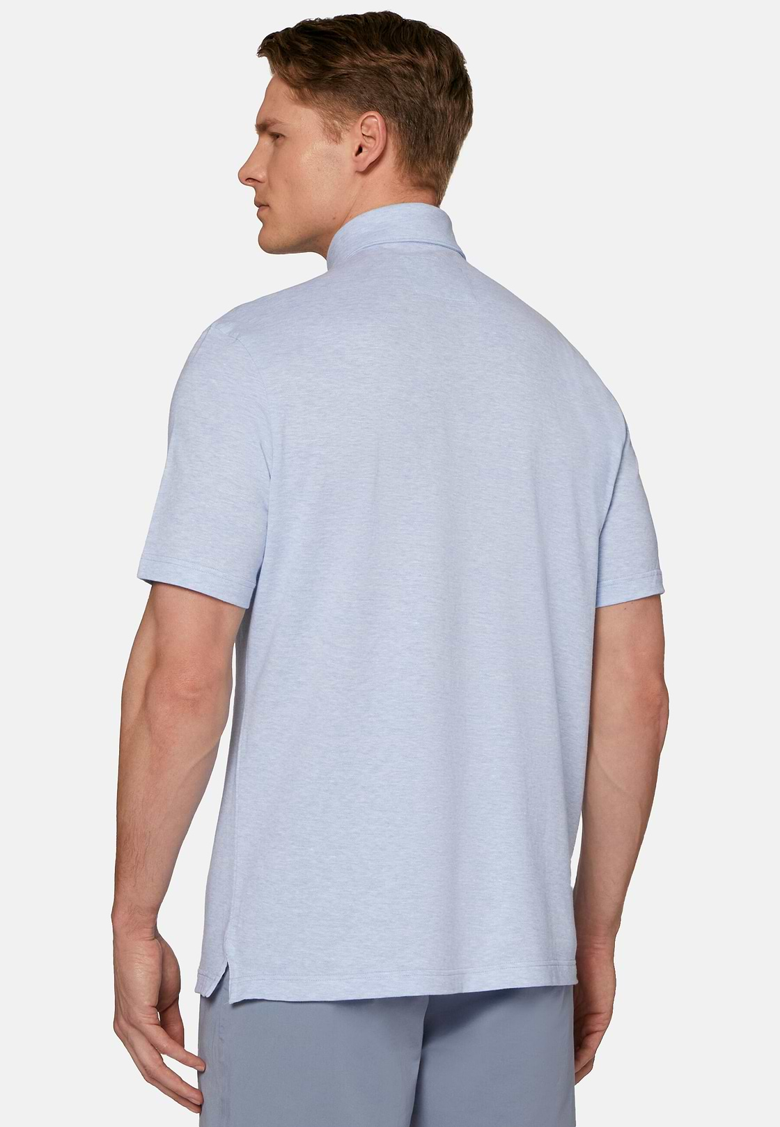 Cotton/Linen Piqué Polo Shirt, Light Blue, hi-res