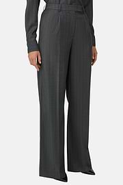 Pinstripe Wool Trousers Single Pleat, Grey, thumb, 1