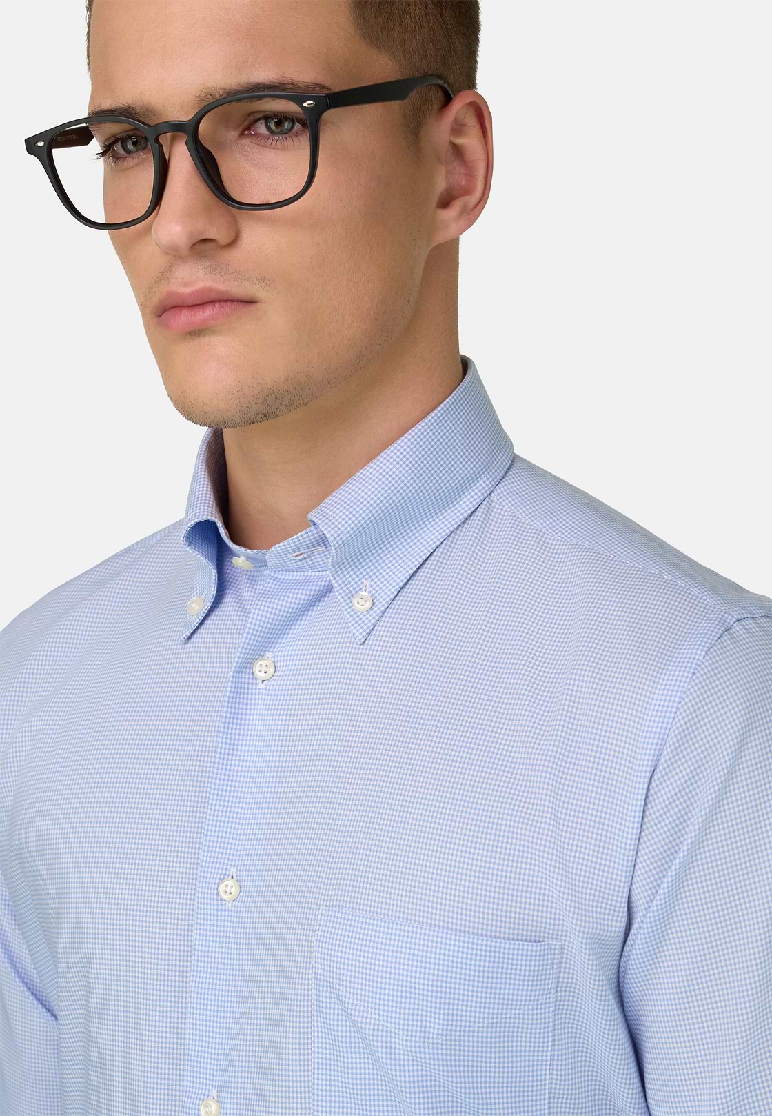 Camicia A Quadretti Di Cotone Regular Fit, Azzurro, hi-res, 4